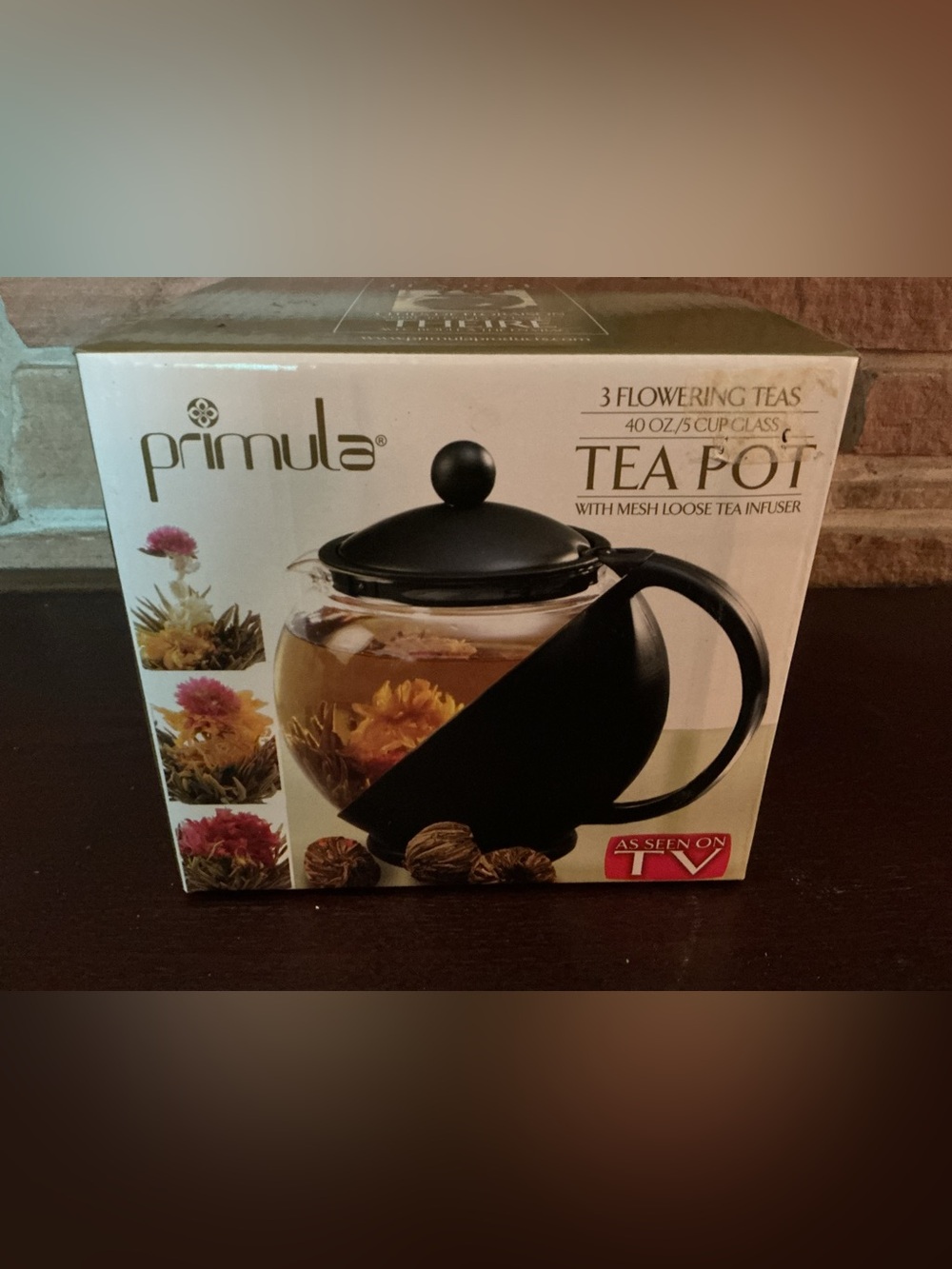 Primula Black Glass Flowering Tea Pot with Mesh Infuser
